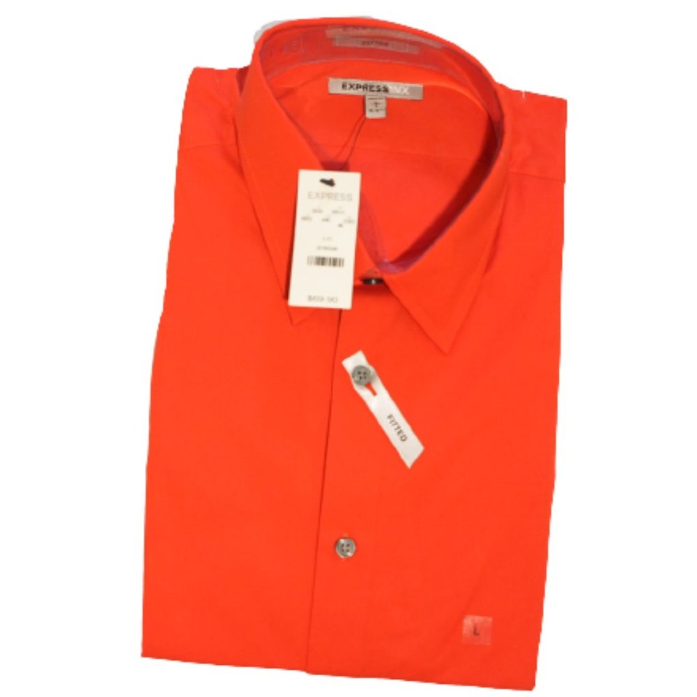 Express 1MX Men's Fitted Long Sleeve Cotton Solid Slim Dress Shirt Large Red NEW
